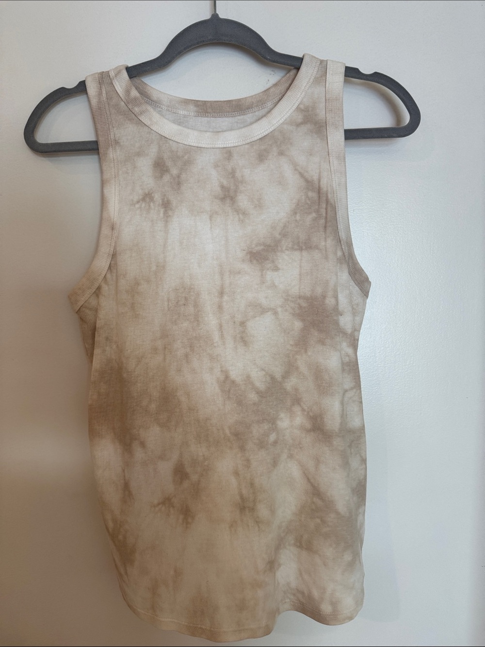 a new day Cream Ribbed Tank Top with Subtle Gold Logo